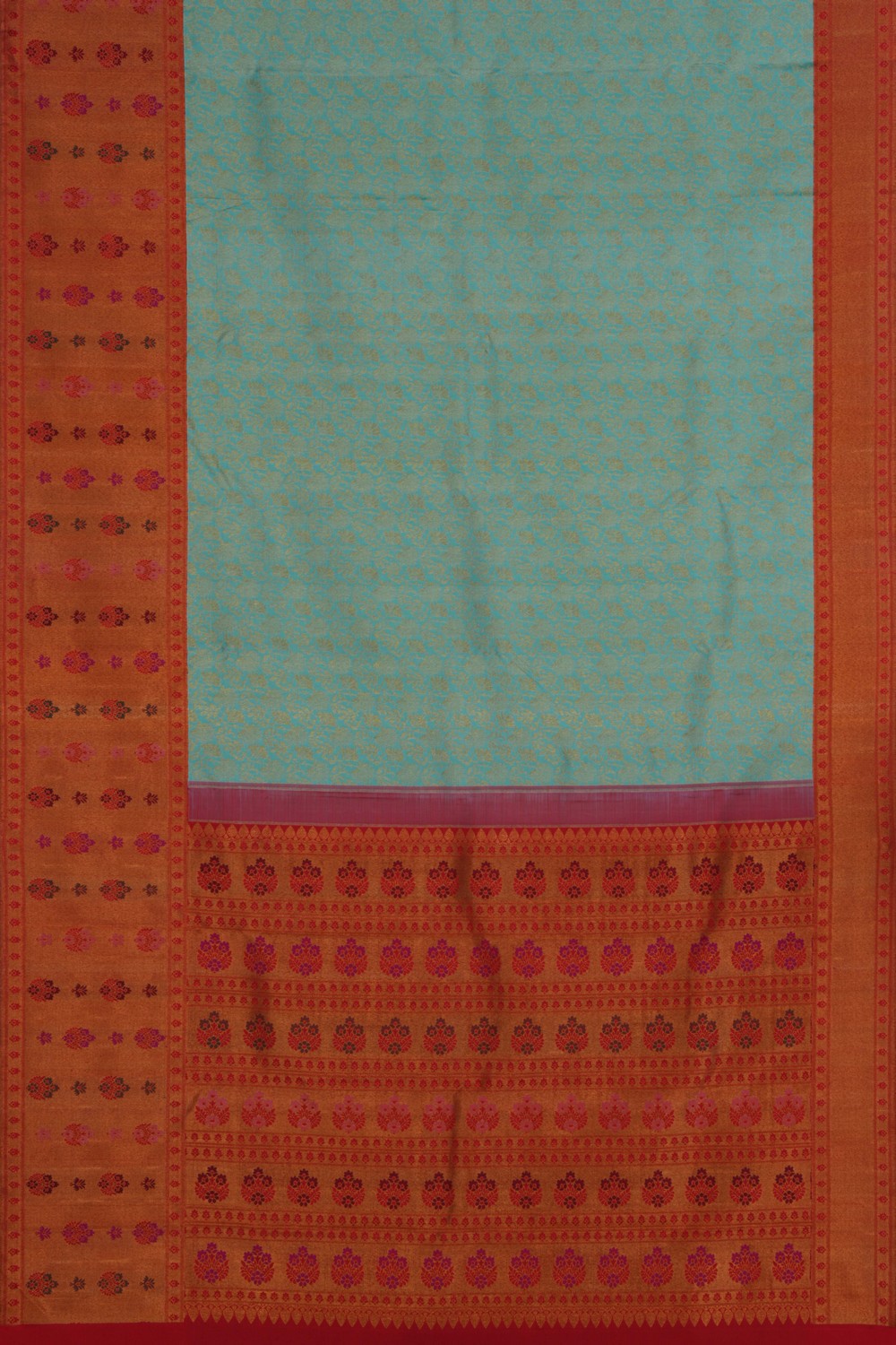 Image of Turquoise Green Floral Kanchipuram Silk Saree